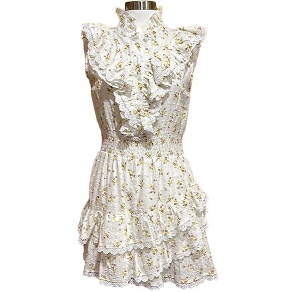 The Shirt by Rochelle Behrens Dresses & Skirts - The Shirt Rochelle Behrens White Floral Sleeveless Ruffle Dress Size M - EUC